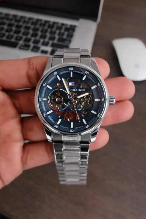 TOMMY HILFIGER AUTOMATIC SILVER BLUE METAL