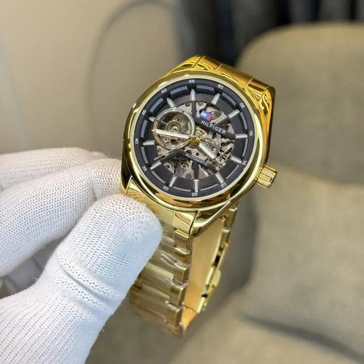 TOMMY HILFIGER AUTOMATIC BLACK GOLD METAL