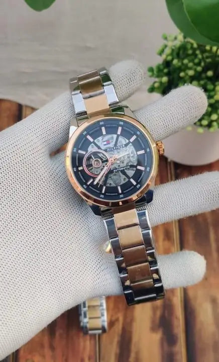 TOMMY HILFIGER AUTOMATIC DUAL TONE BLACK METAL