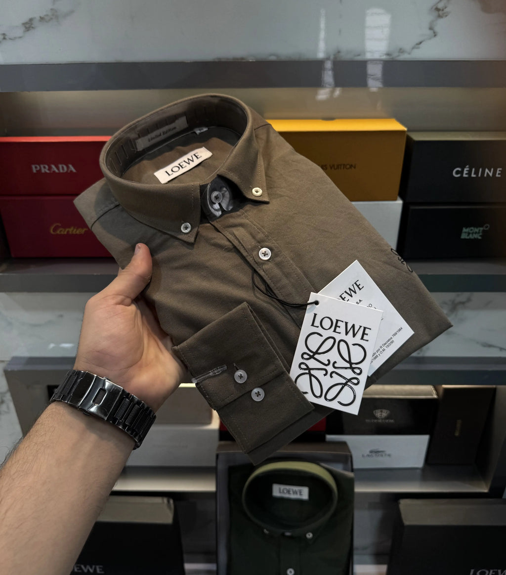 Loewe Light Olive Embroidery Logo Shirt With Premium Box Packing