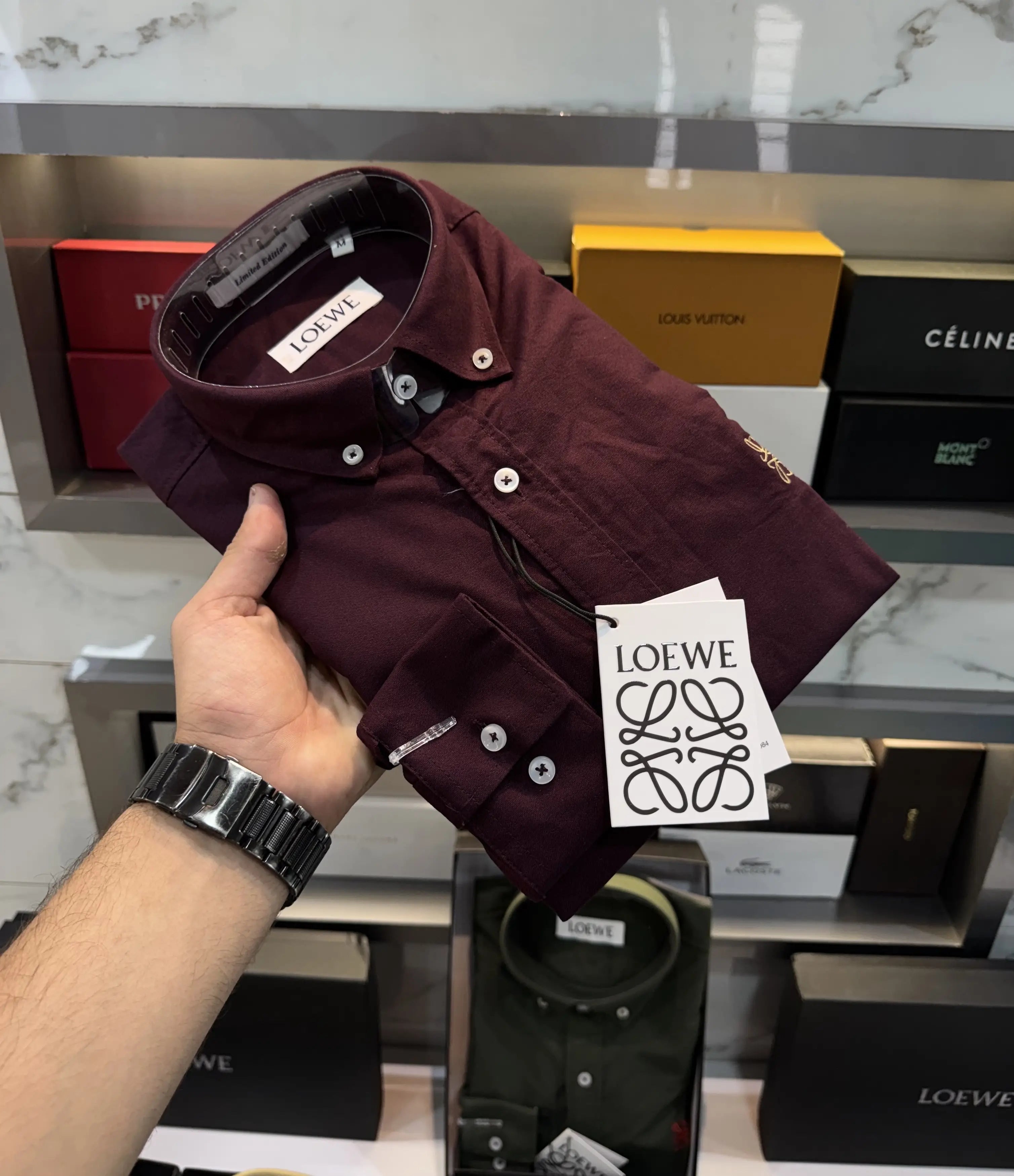 Loewe Wine Embroidery Logo Shirt With Premium Box Packing