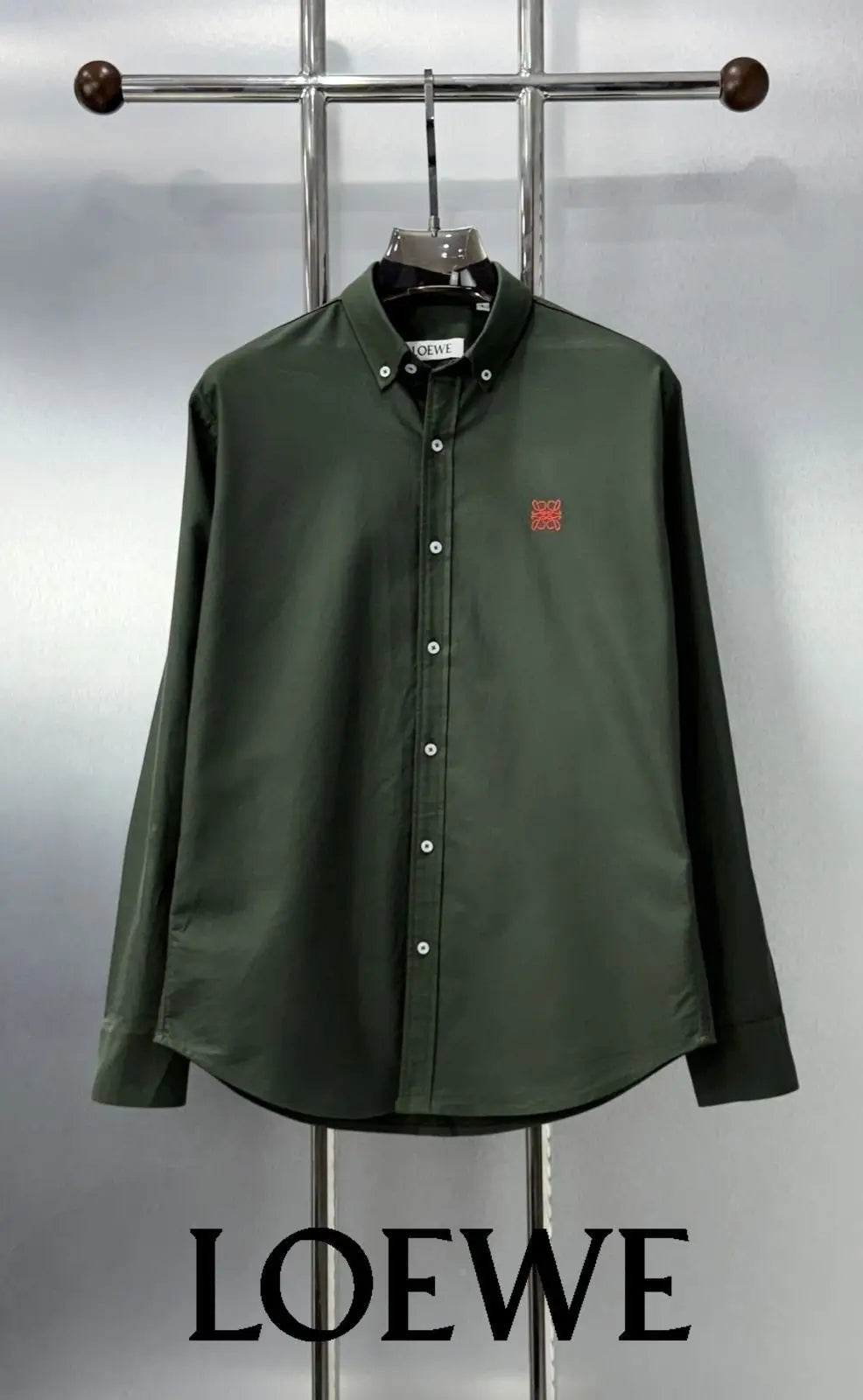 Loewe Dark Olive Embroidery Logo Shirt With Premium Box Packing Main image