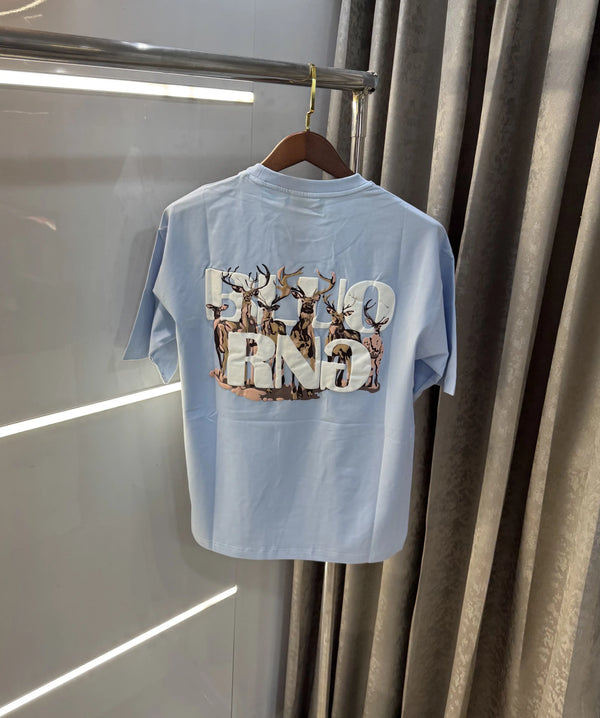 Bluorang Sky Blue Embossed Logo Imported Oversized T-Shirt
