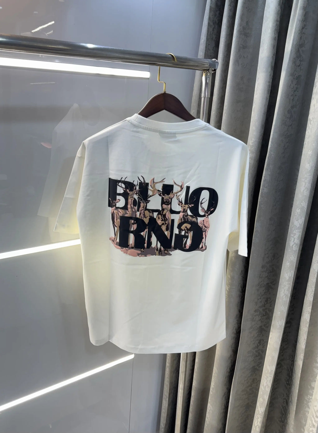 Bluorang White Embossed Logo Imported Oversized T-Shirt