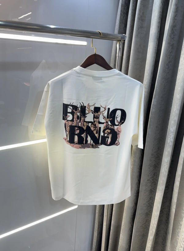 Bluorang White Embossed Logo Imported Oversized T-Shirt