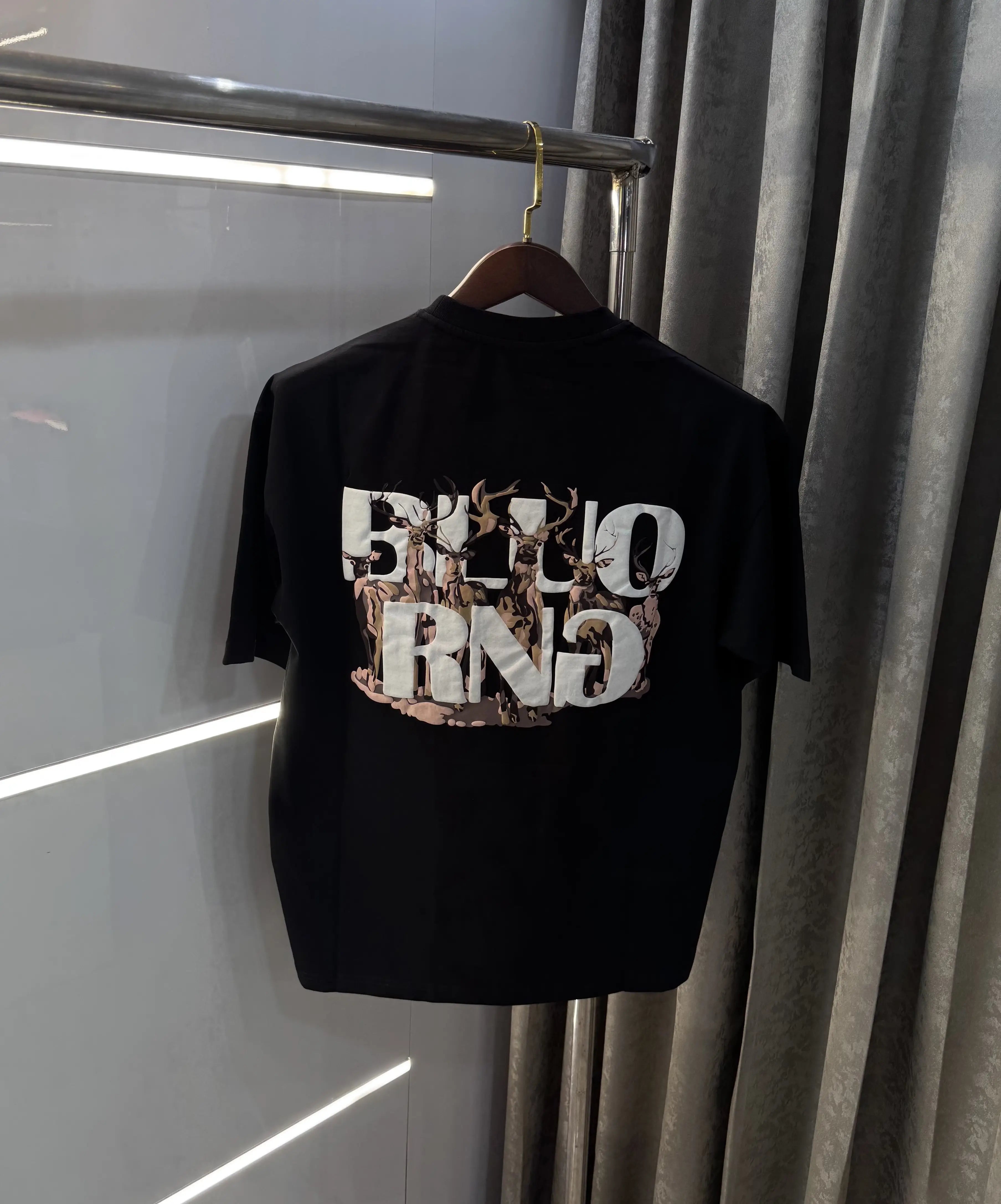 Bluorang Black Embossed Logo Imported Oversized T-Shirt