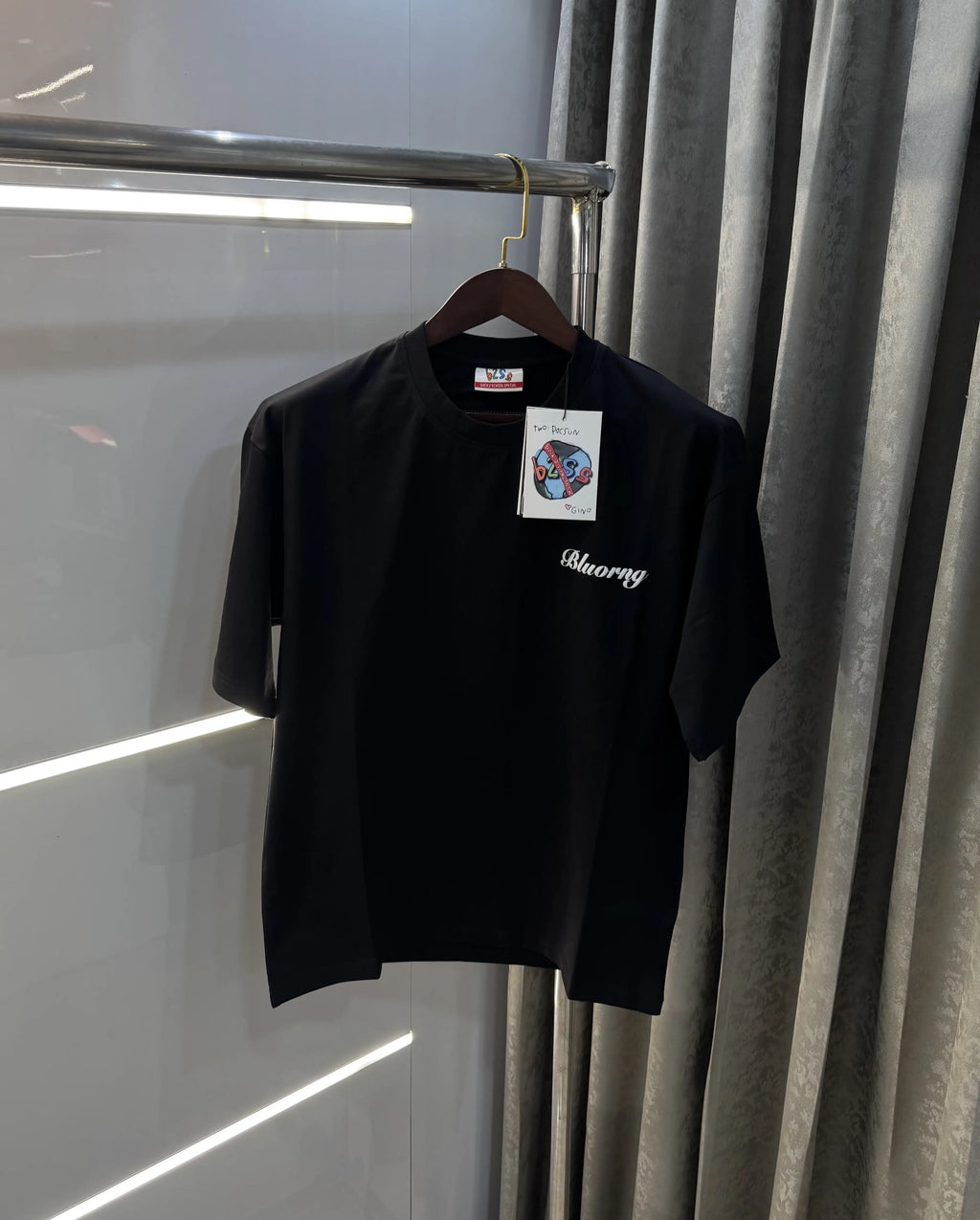 Bluorang Black Embossed Logo Imported Oversized T-Shirt