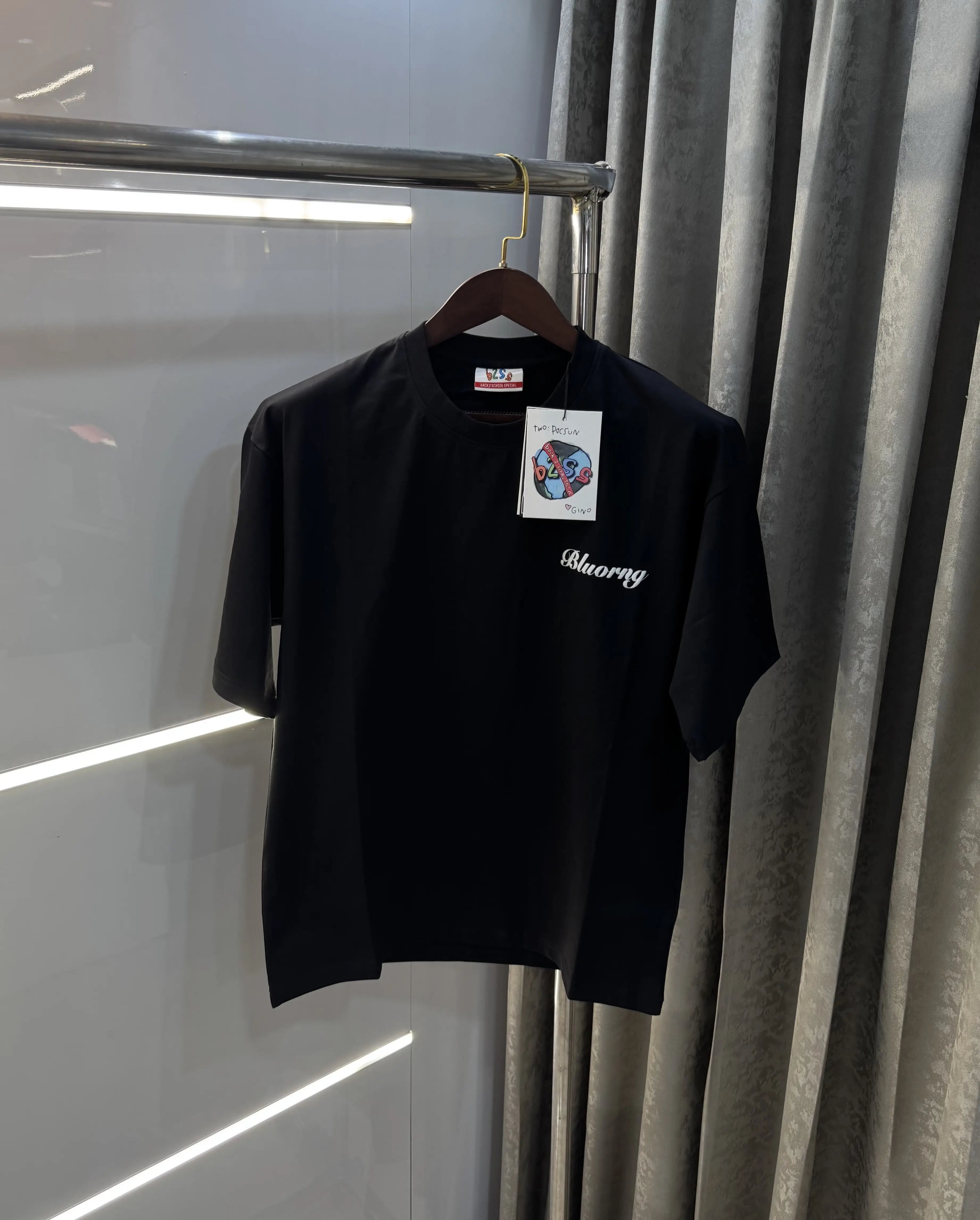 Bluorang Black Embossed Logo Imported Oversized T-Shirt