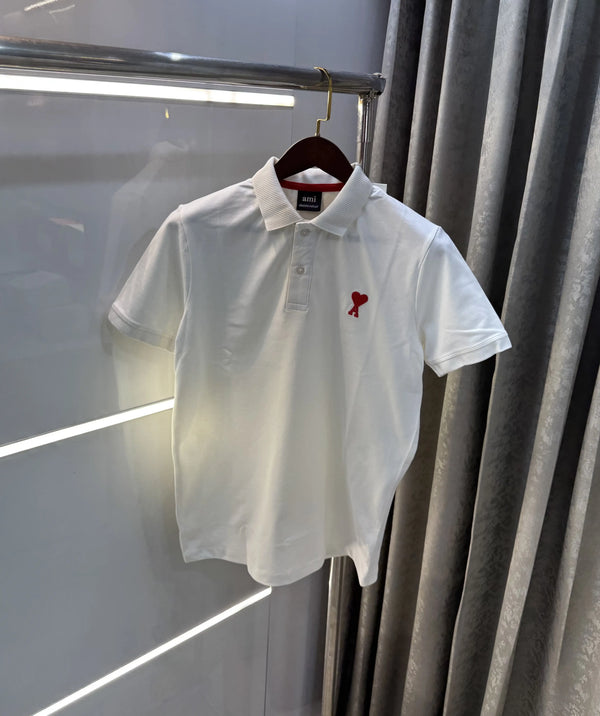 Ami Paris White Premium Polo T-Shirt