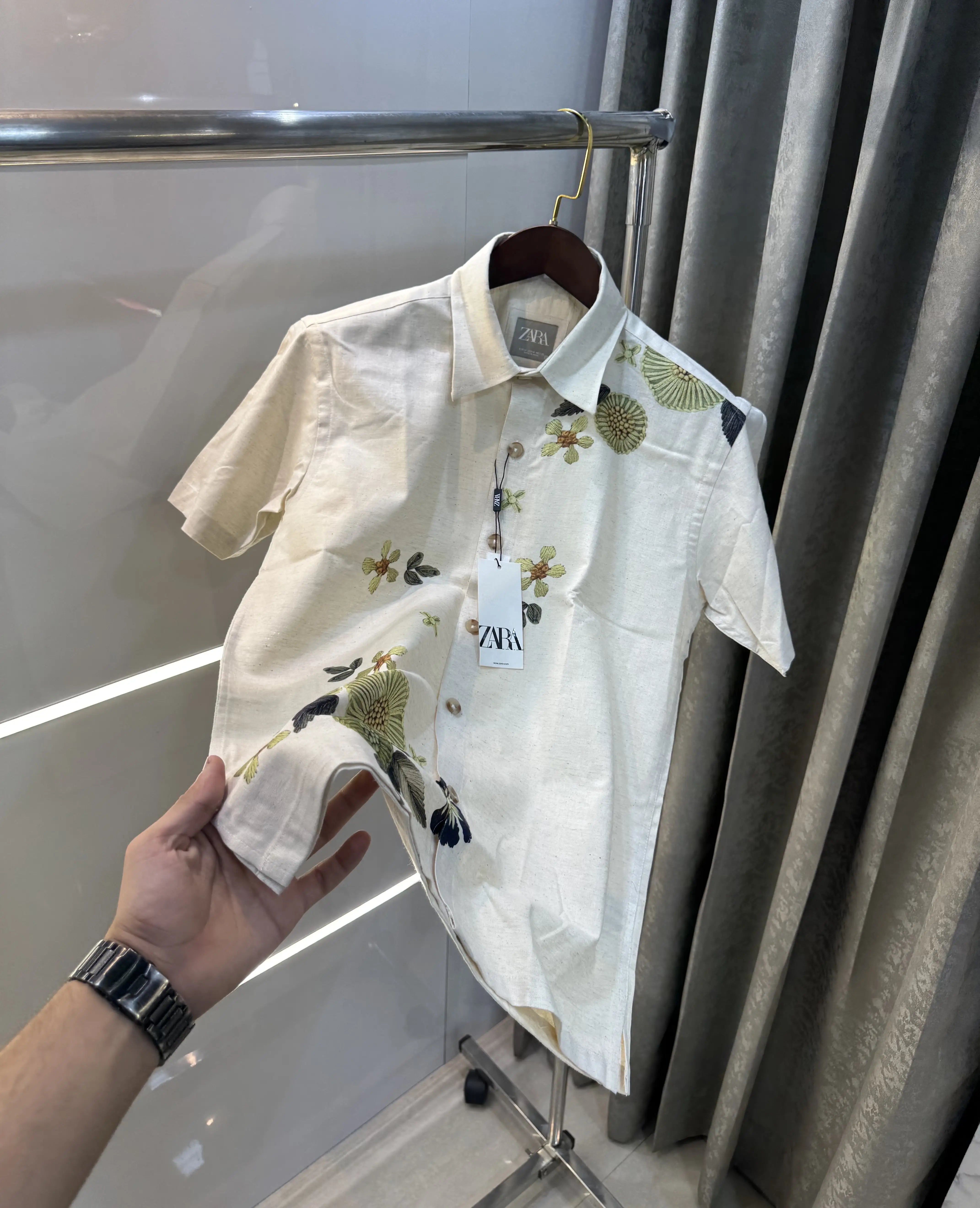 Zara Beige Green 5 Premium Linen Shirt Main image