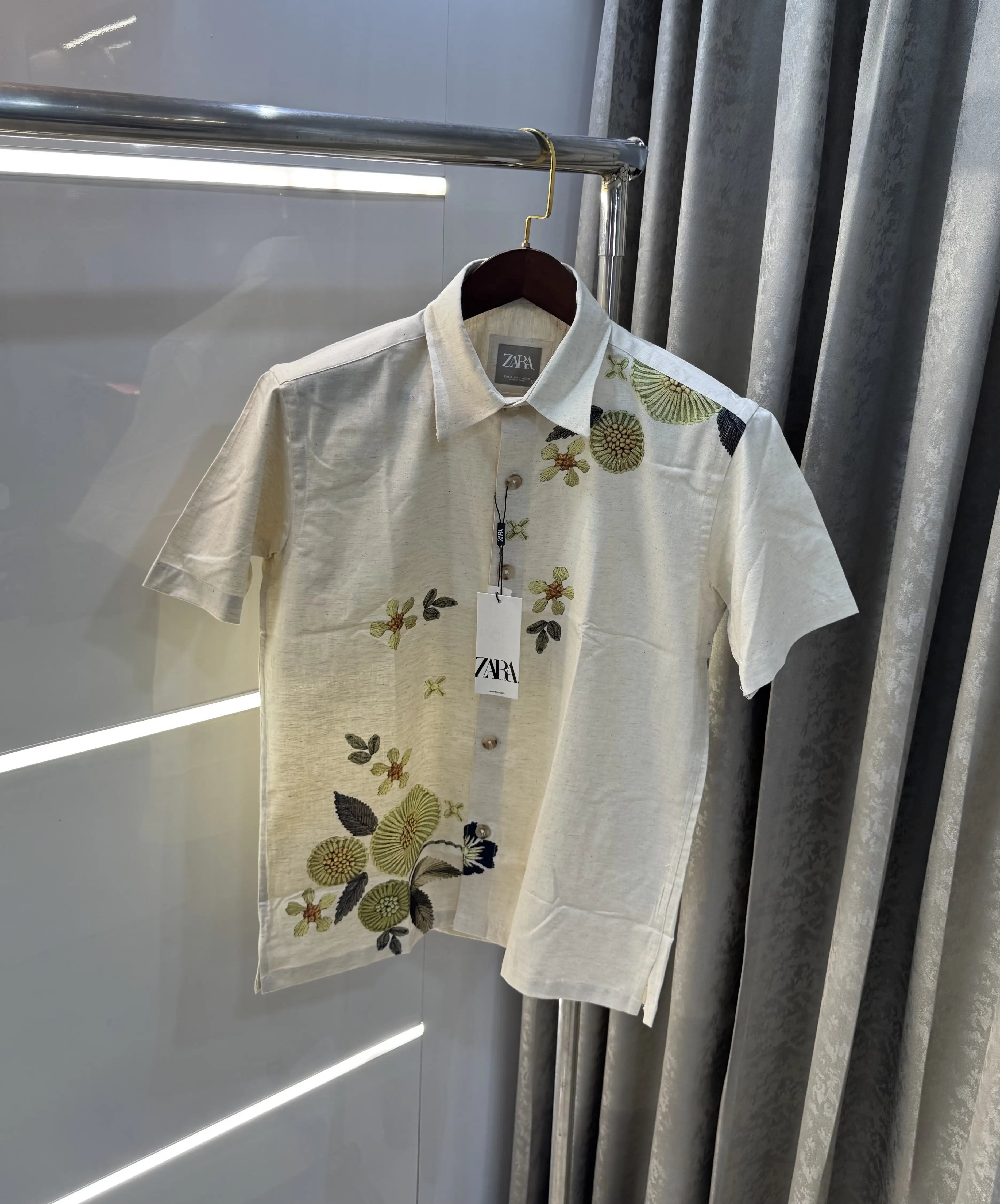 Zara Beige Green 5 Premium Linen Shirt Secondary image