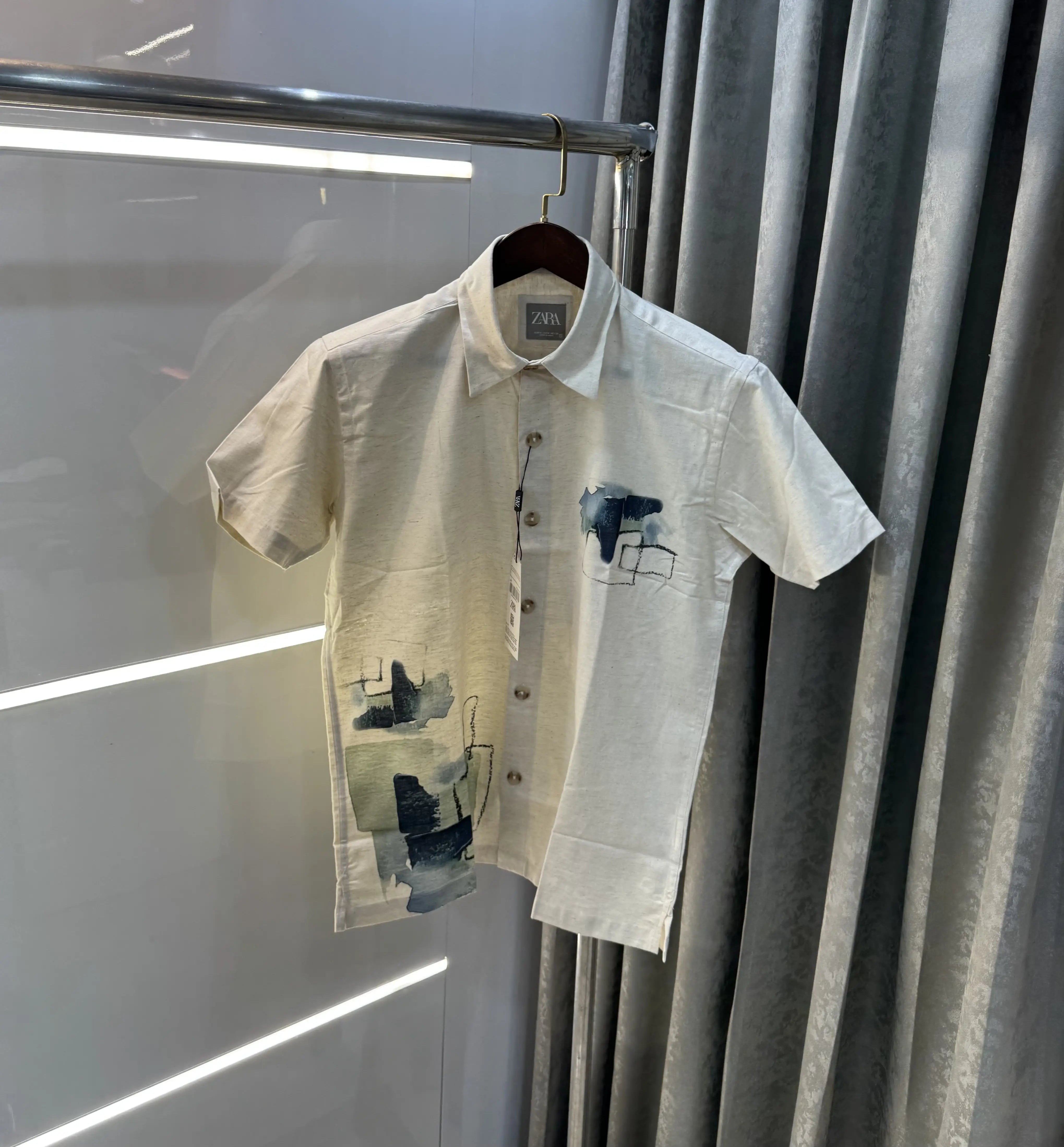 Zara Beige Blue 7 Premium Linen Shirt Secondary image