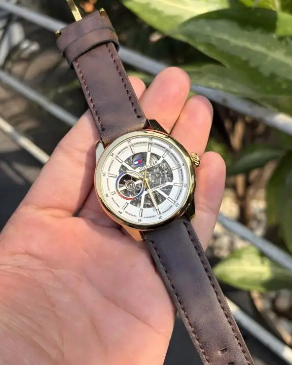 Tommy_hilfiger Automatic Leather DarkBrown-Gold-White Main image