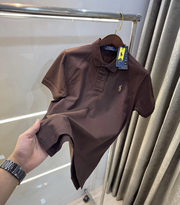 Ralph Lauren Brown Embroidery Logo Premium Polo T-shirt