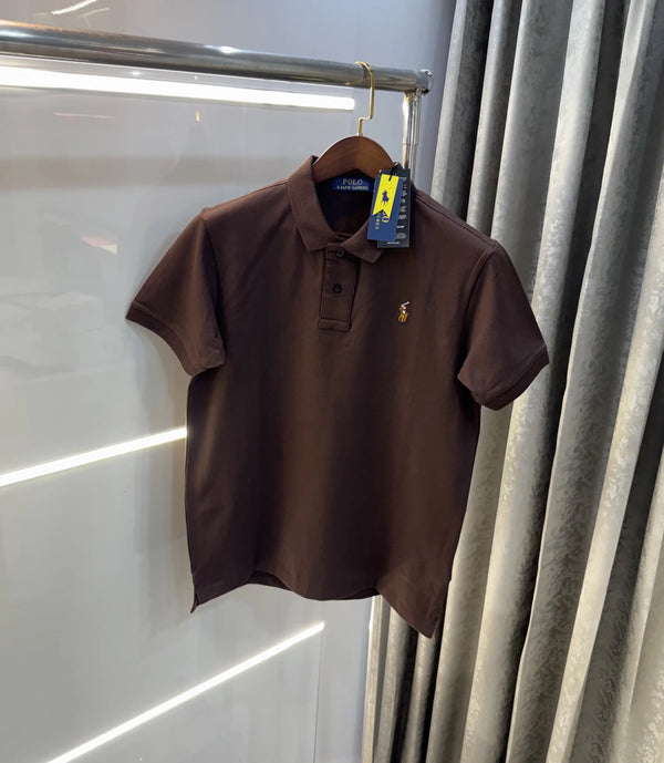 Ralph Lauren Brown Embroidery Logo Premium Polo T-shirt