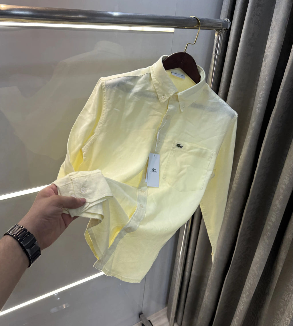 Lacoste Yellow Embroidery Logo Premium Linen Shirt