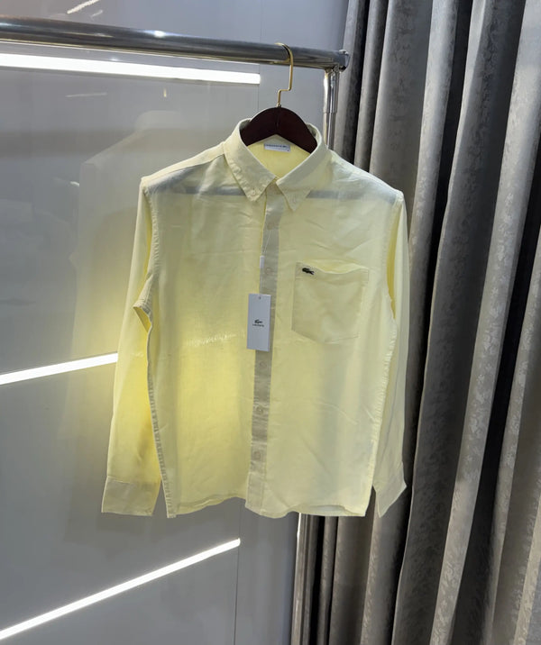 Lacoste Yellow Embroidery Logo Premium Linen Shirt