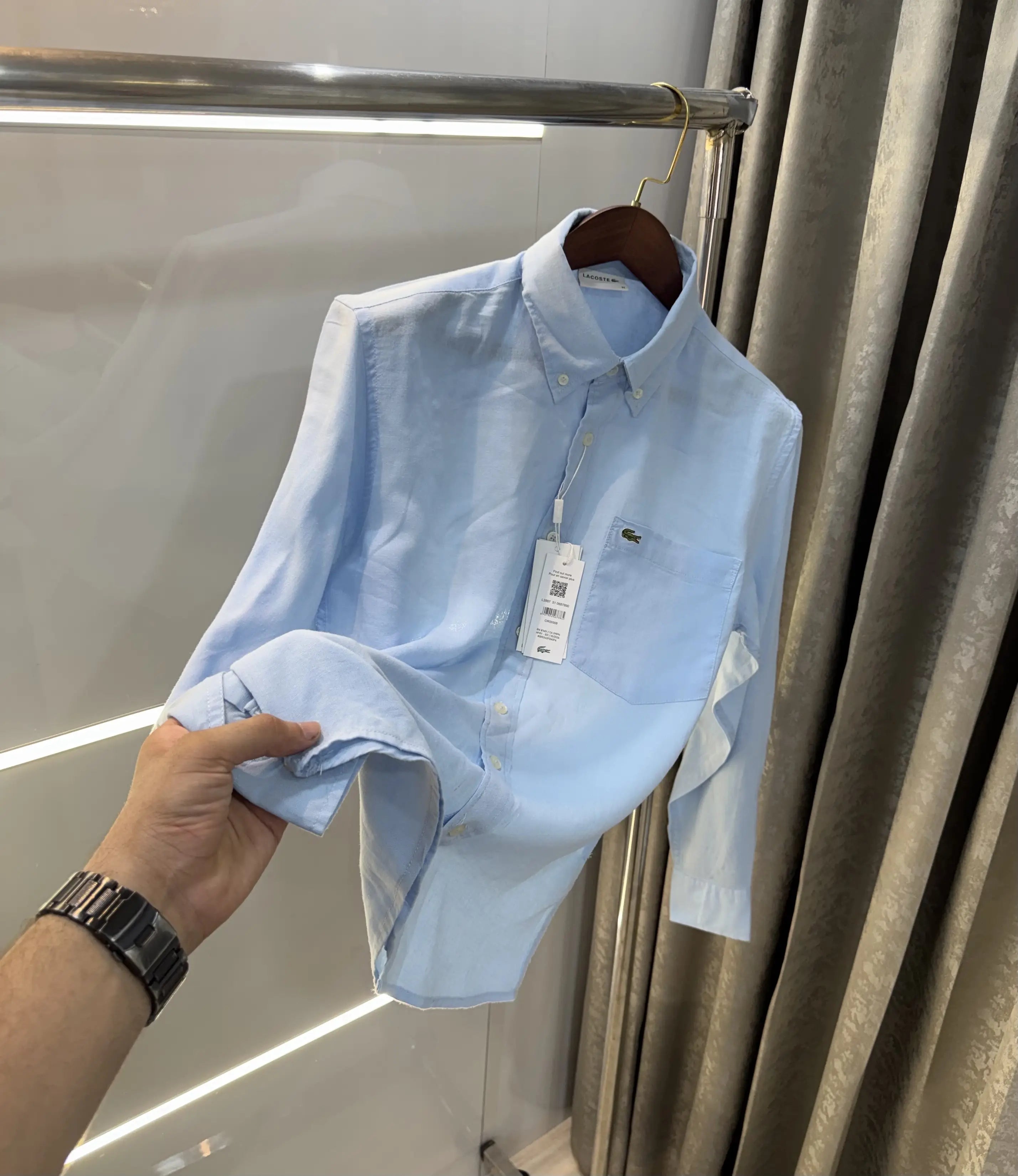 Lacoste Sky Blue Embroidery Logo Premium Linen Shirt