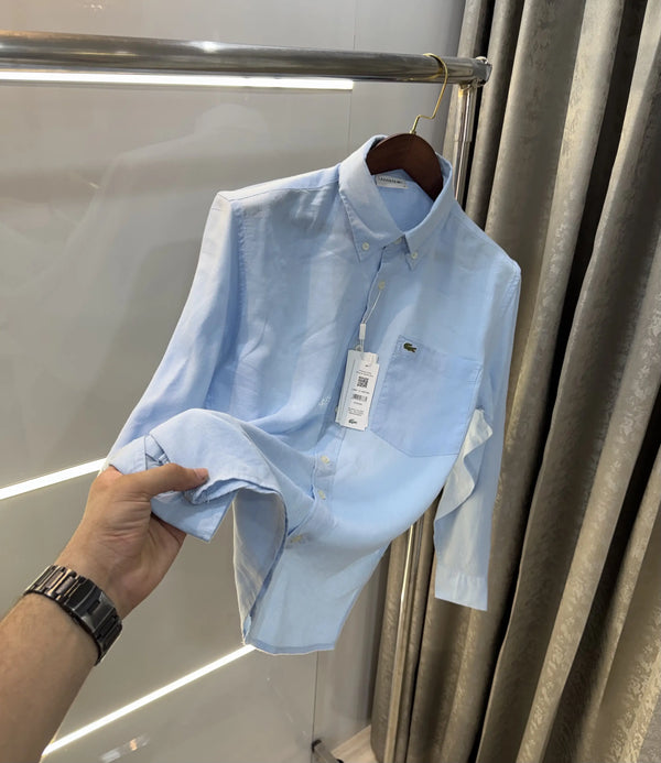Lacoste Sky Blue Embroidery Logo Premium Linen Shirt