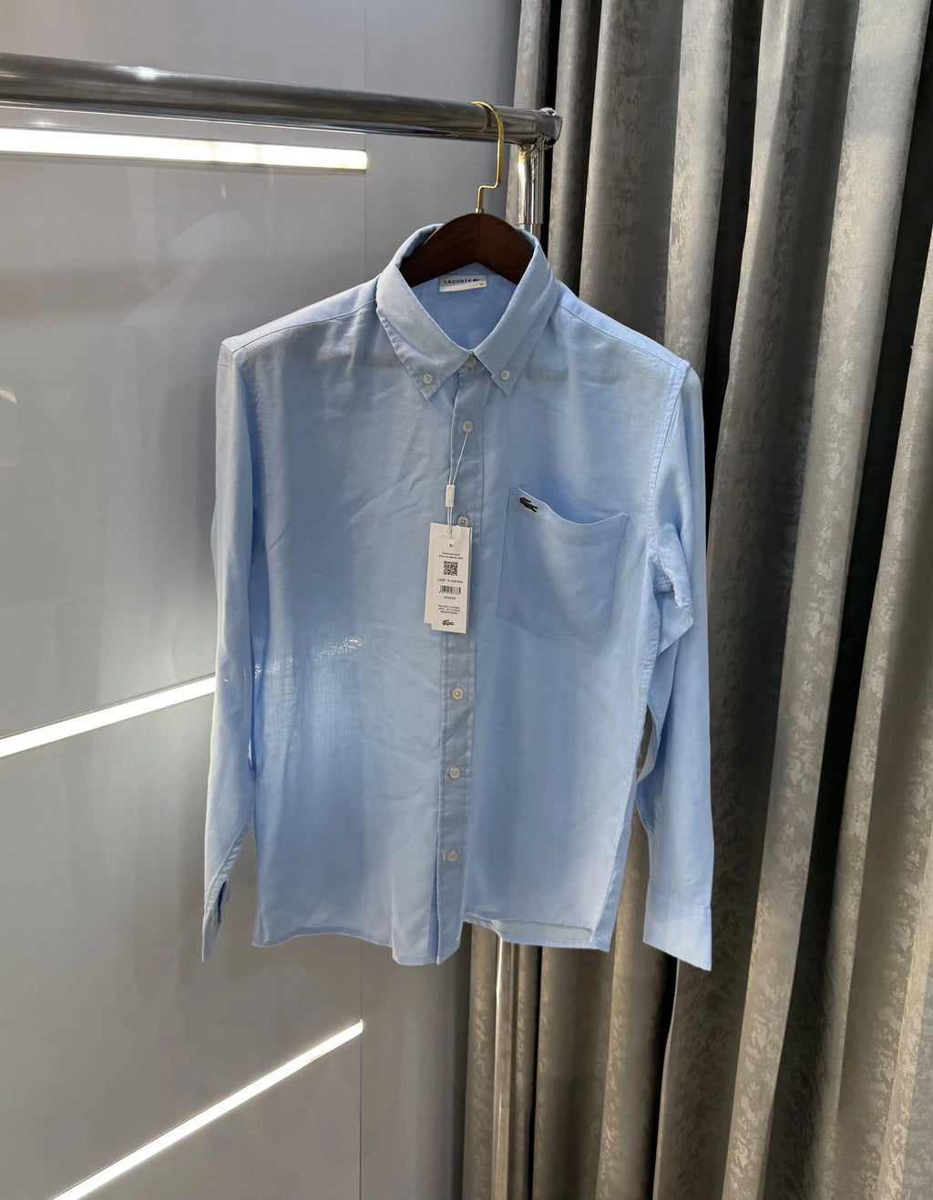 Lacoste Sky Blue Embroidery Logo Premium Linen Shirt