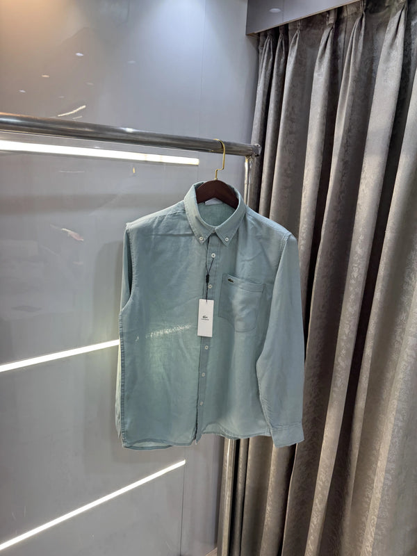 Lacoste Green Embroidery Logo Premium Linen Shirt