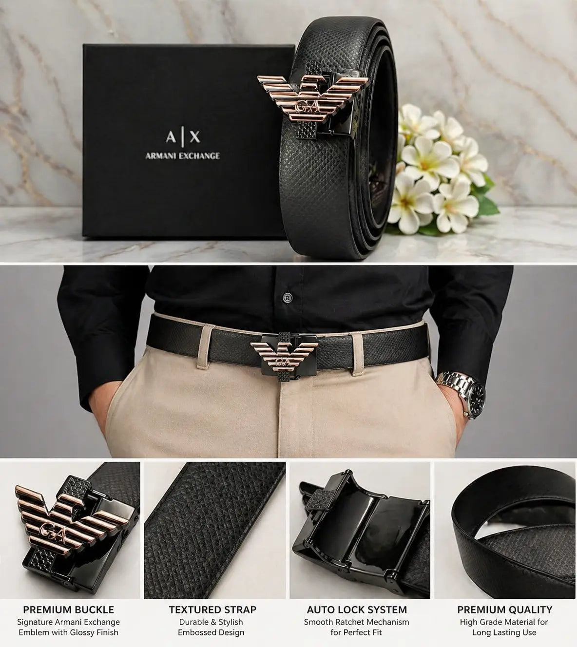 AX ARMANI EXCHANGE PREMIUM QUALITY REVERSEABLE BELT WITH OG BOX AX-121