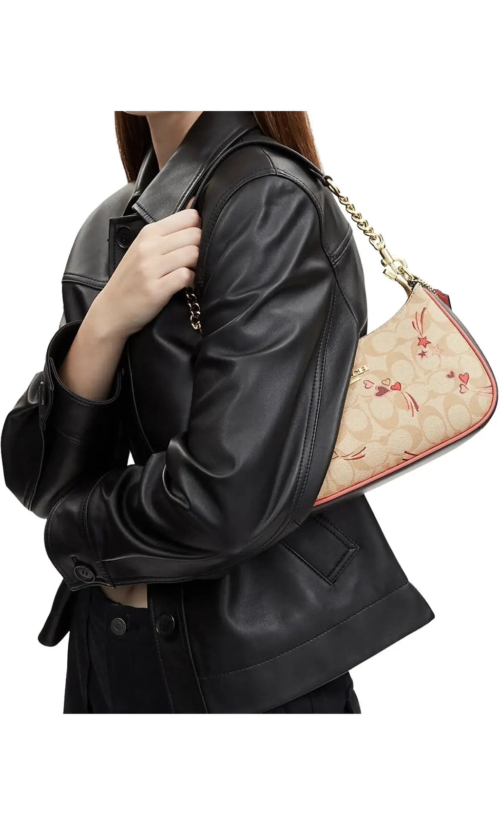 Coach Outlet Teri Shoulder Bag in Signature Canvas with Heart and Star Print with dust bag