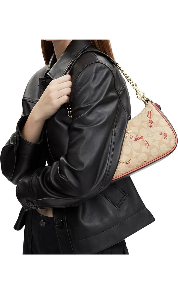 Coach Outlet Teri Shoulder Bag in Signature Canvas with Heart and Star Print with dust bag