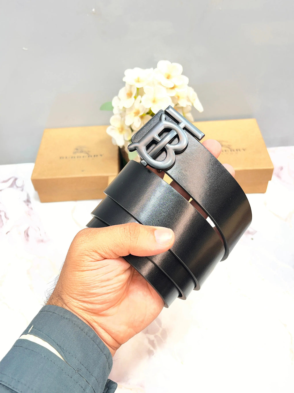 BB BURBERRY PREMIUM QUALITY IMP LEATHER BELT WITH OG BOX BB-720
