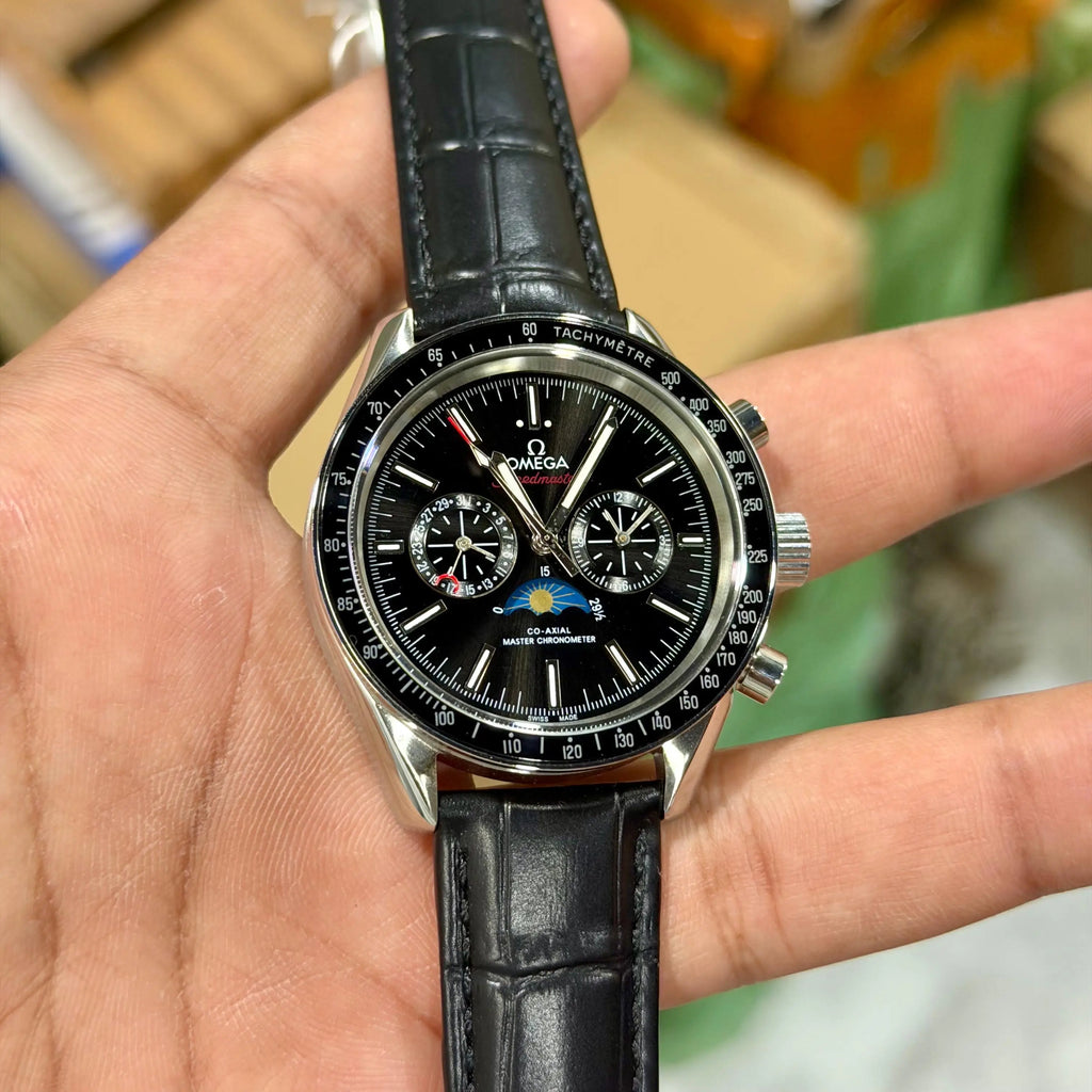 Omega SpeedMaster Moonphase Black Leather Automatic