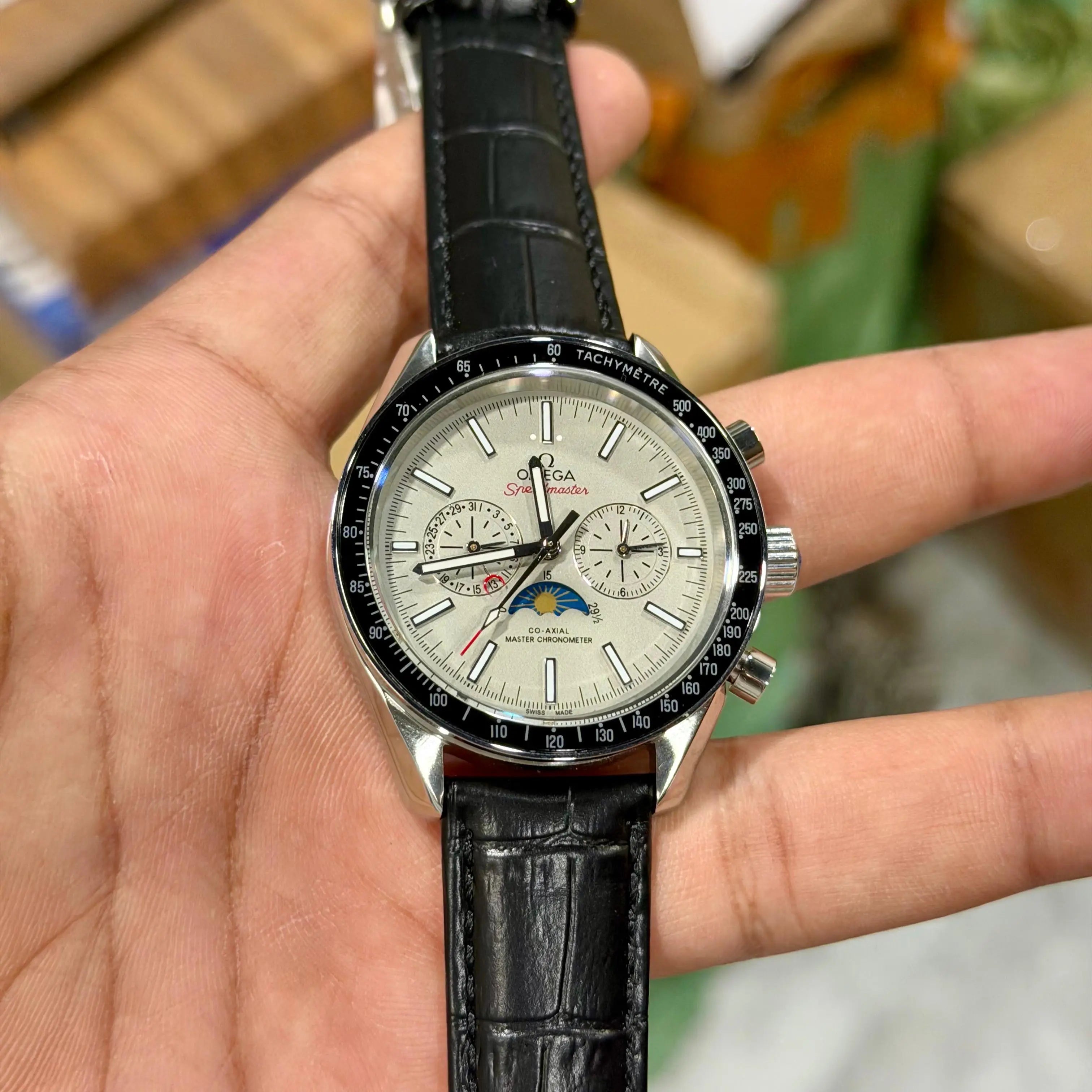 Omega SpeedMaster Moonphase Black Leather Automatic Main image