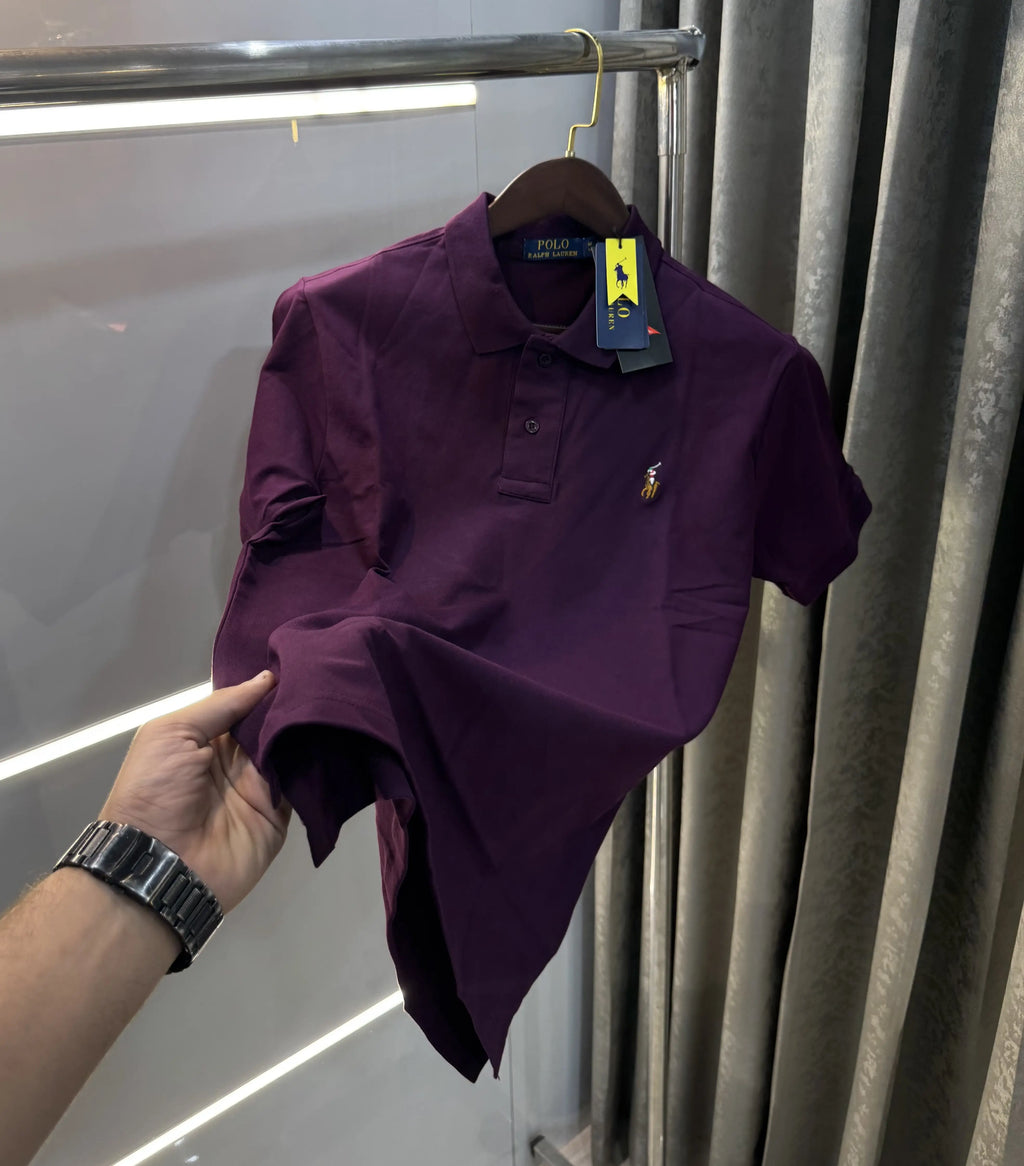 Ralph Lauren Wine Embroidery Logo Premium Polo T-shirt