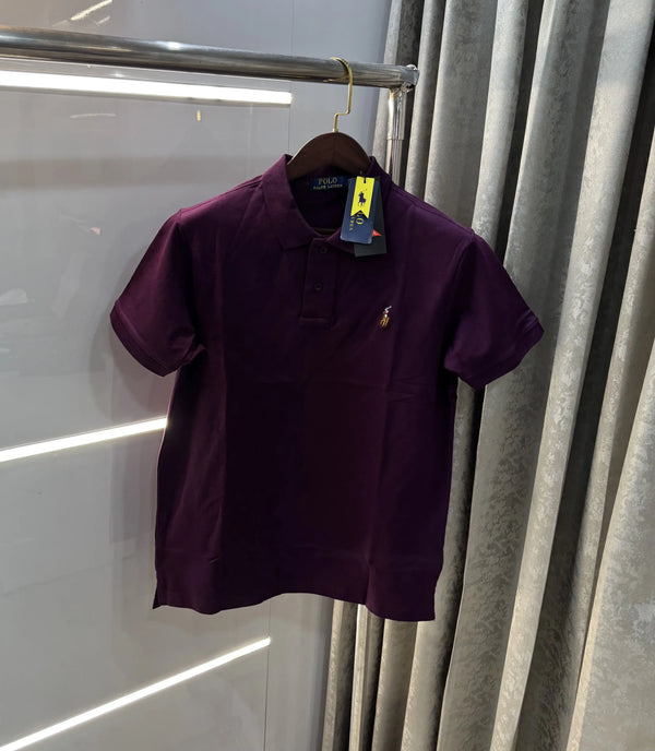 Ralph Lauren Wine Embroidery Logo Premium Polo T-shirt