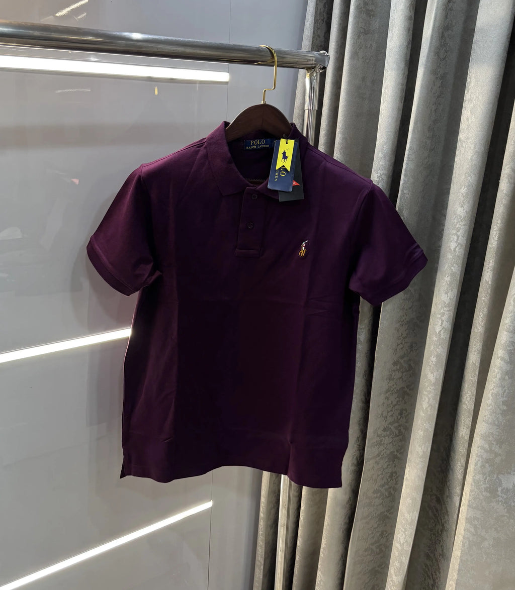 Ralph Lauren Wine Embroidery Logo Premium Polo T-shirt