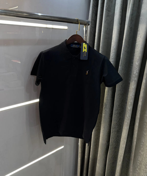 Ralph Lauren Black Embroidery Logo Premium Polo T-shirt