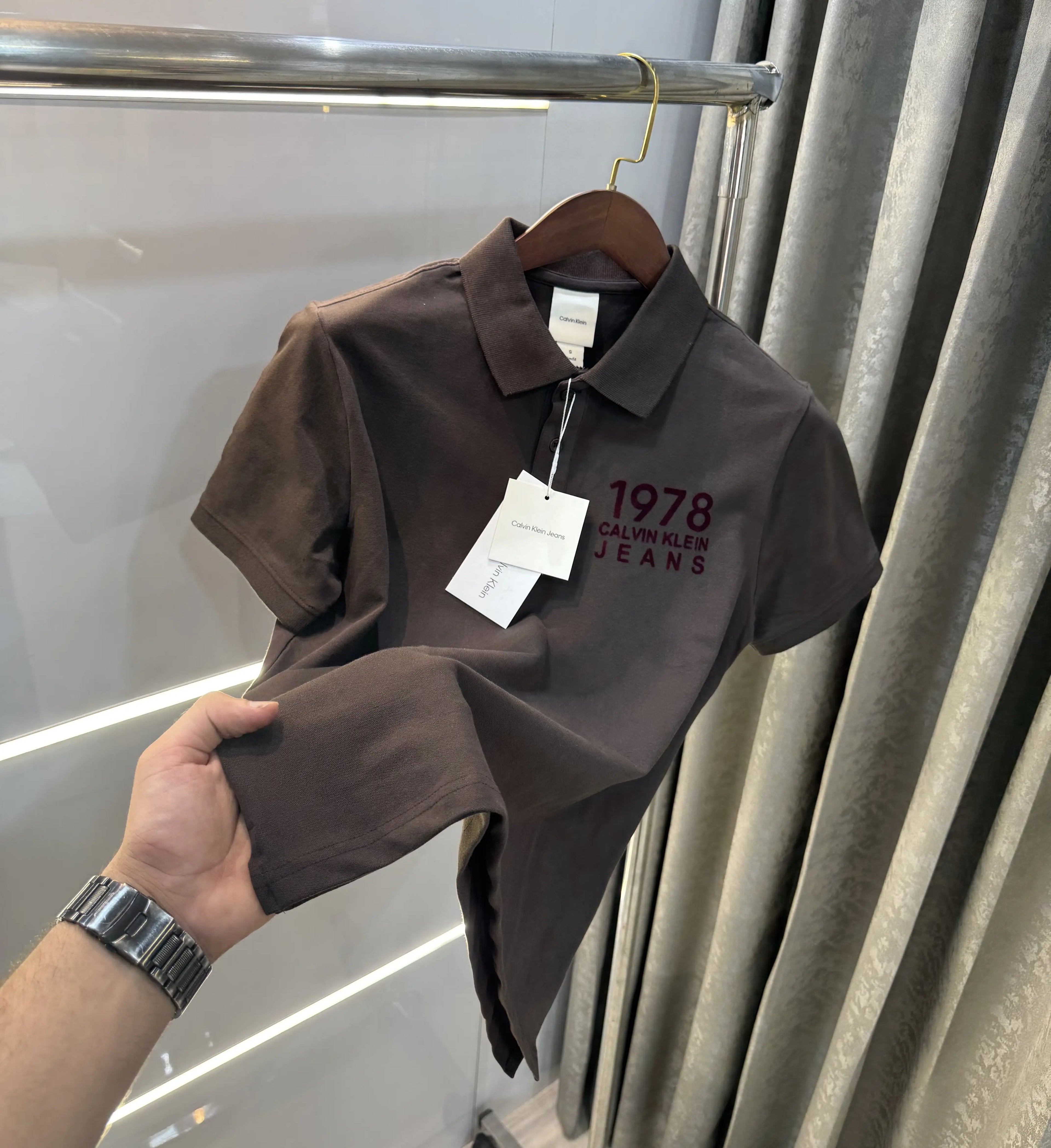 Calvin Klein Brown Logo Work Premium Polo T-Shirt