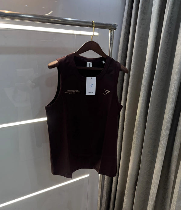 Gym Shark Brown Embroidery Logo Premium Sando