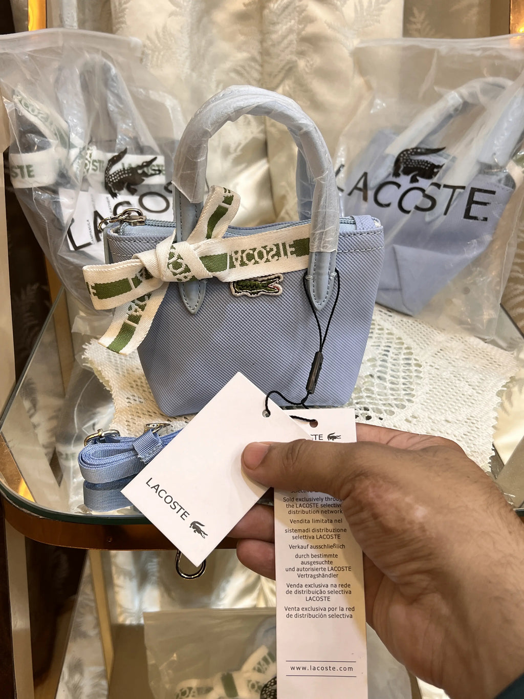 LACOSTE PREMIUM QUALITY IMPORTED MINI TOTE WITH SLING BELT L1212 BLUE