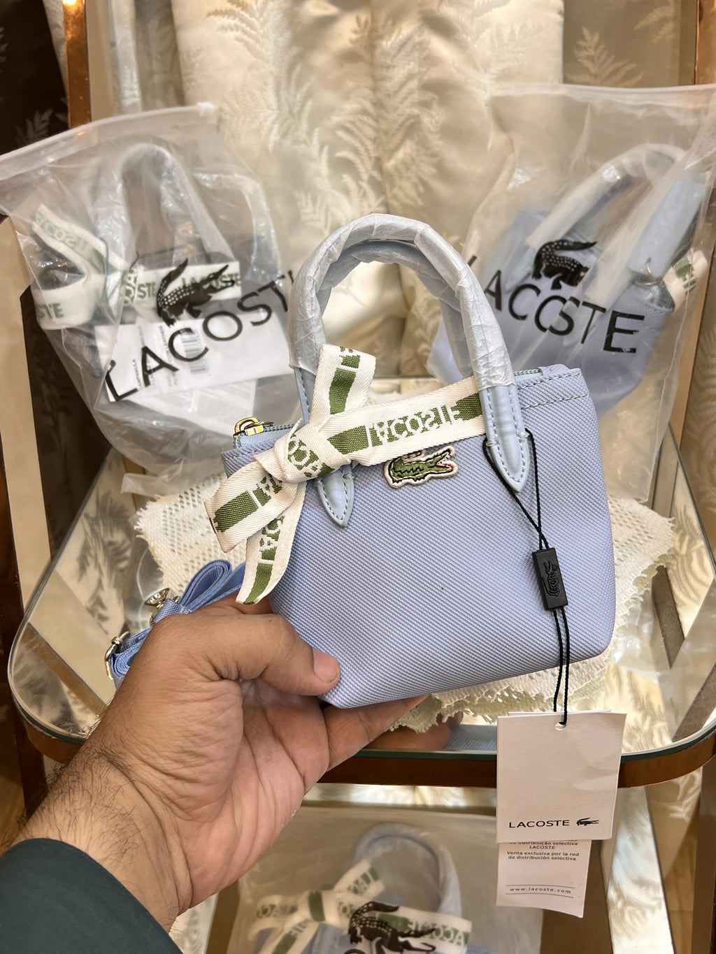 LACOSTE PREMIUM QUALITY IMPORTED MINI TOTE WITH SLING BELT L1212 BLUE