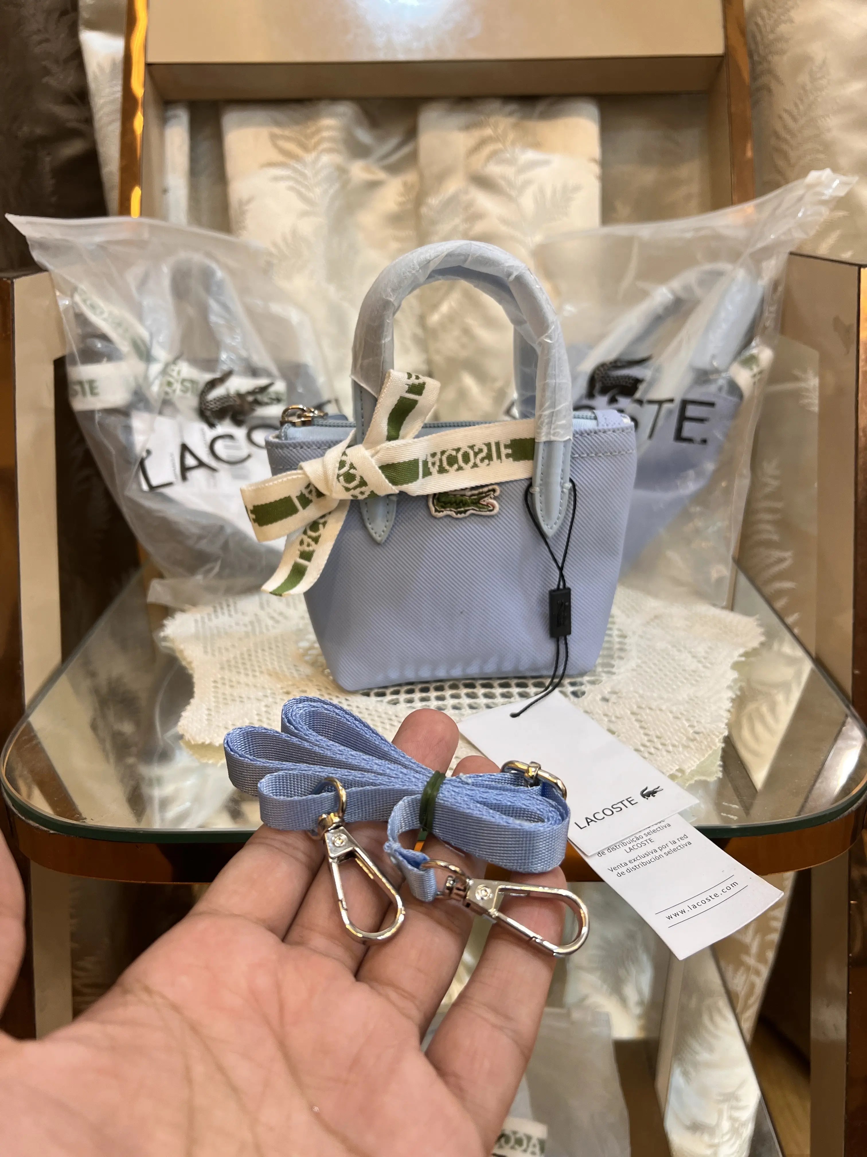 LACOSTE PREMIUM QUALITY IMPORTED MINI TOTE WITH SLING BELT L1212 BLUE
