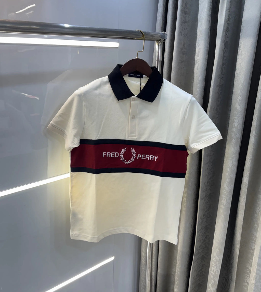 Fredperry Cream Embroidery Logo Premium Polo T-Shirt