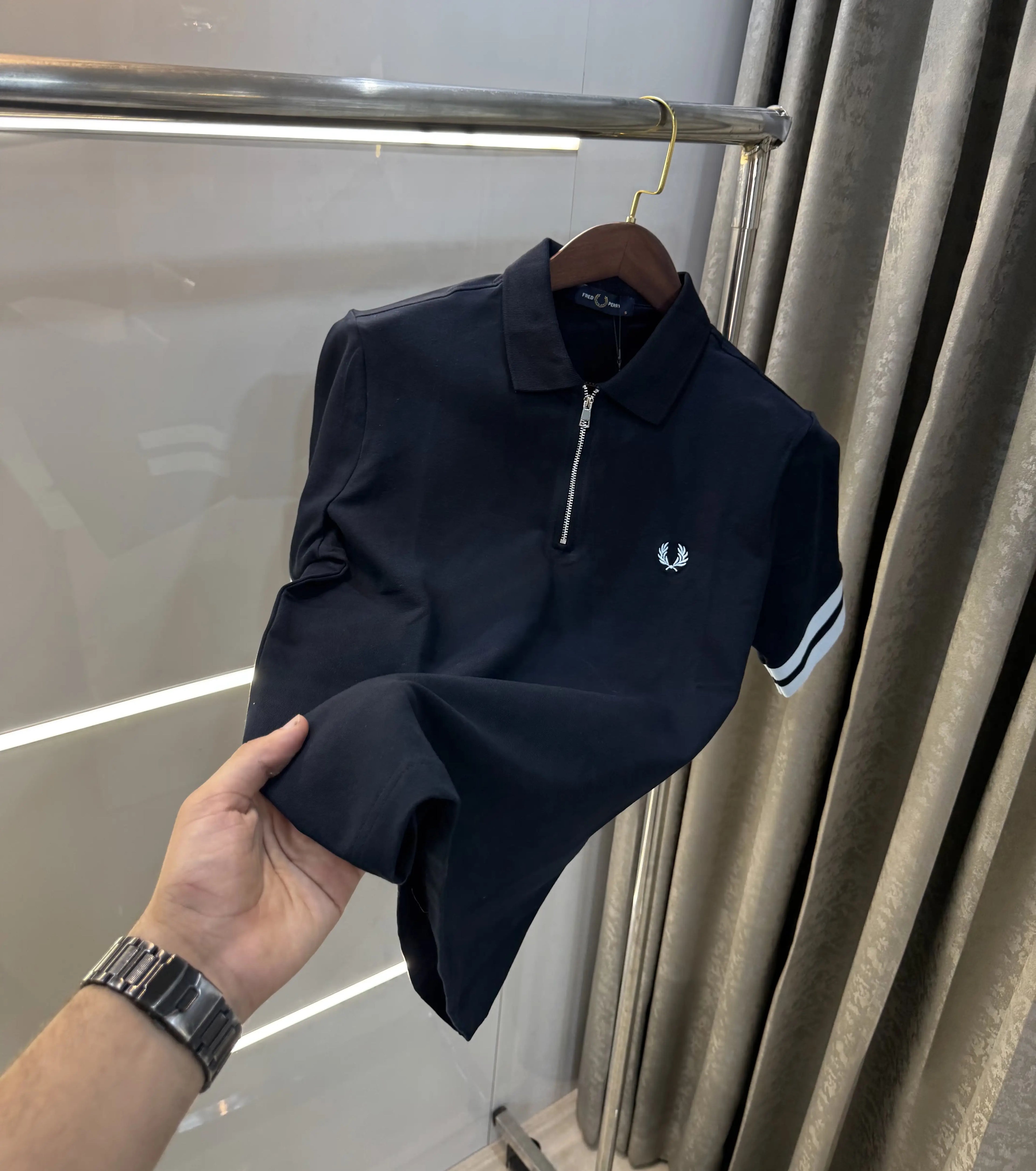 Fredperry Navy Blue Embroidery Logo Premium Polo T-Shirt