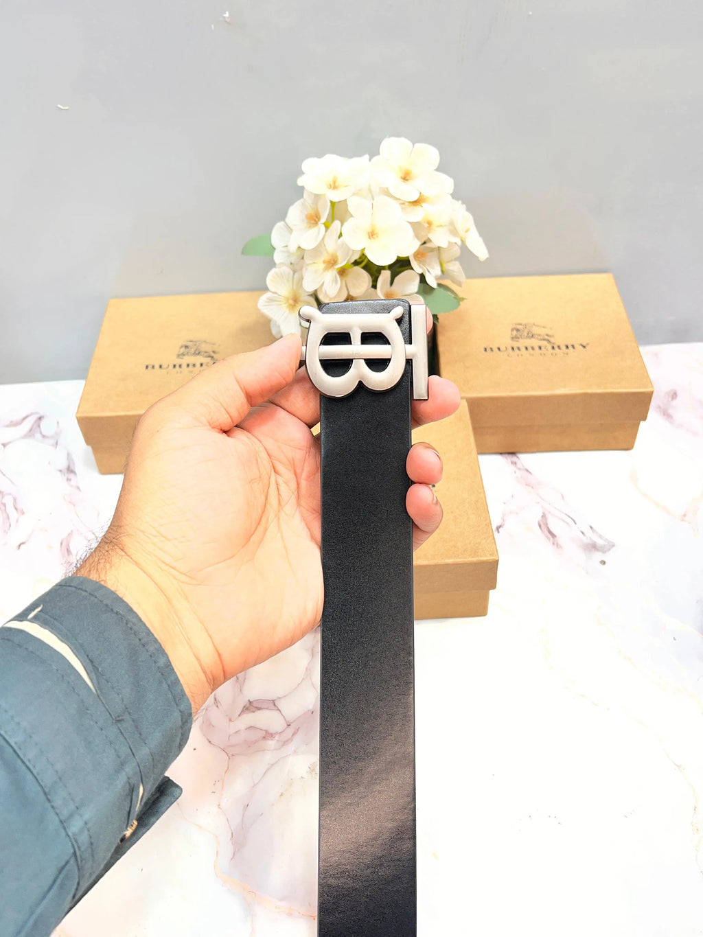 BB BURBERRY PREMIUM QUALITY IMP LEATHER BELT WITH OG BOX BB-719