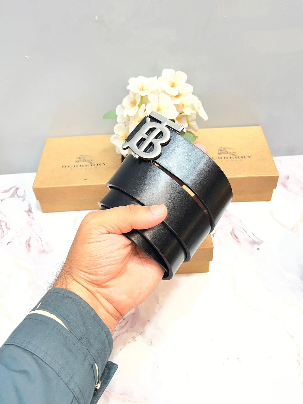 BB BURBERRY PREMIUM QUALITY IMP LEATHER BELT WITH OG BOX BB-719