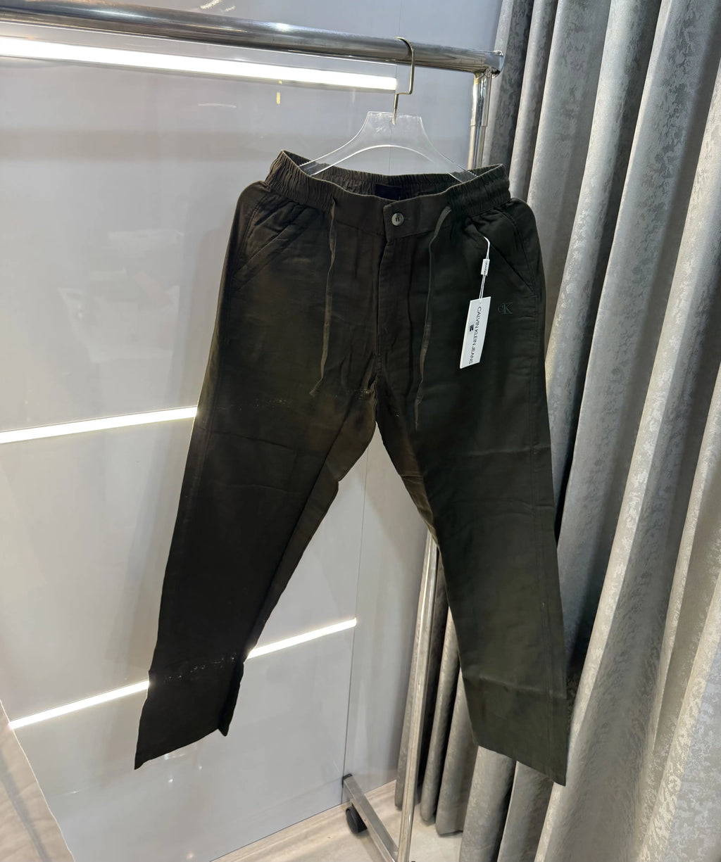 Calvin Klein Olive Premium Linen Trouser