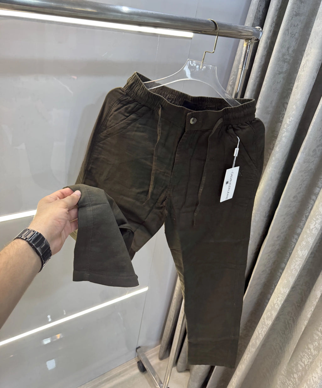 Calvin Klein Olive Premium Linen Trouser