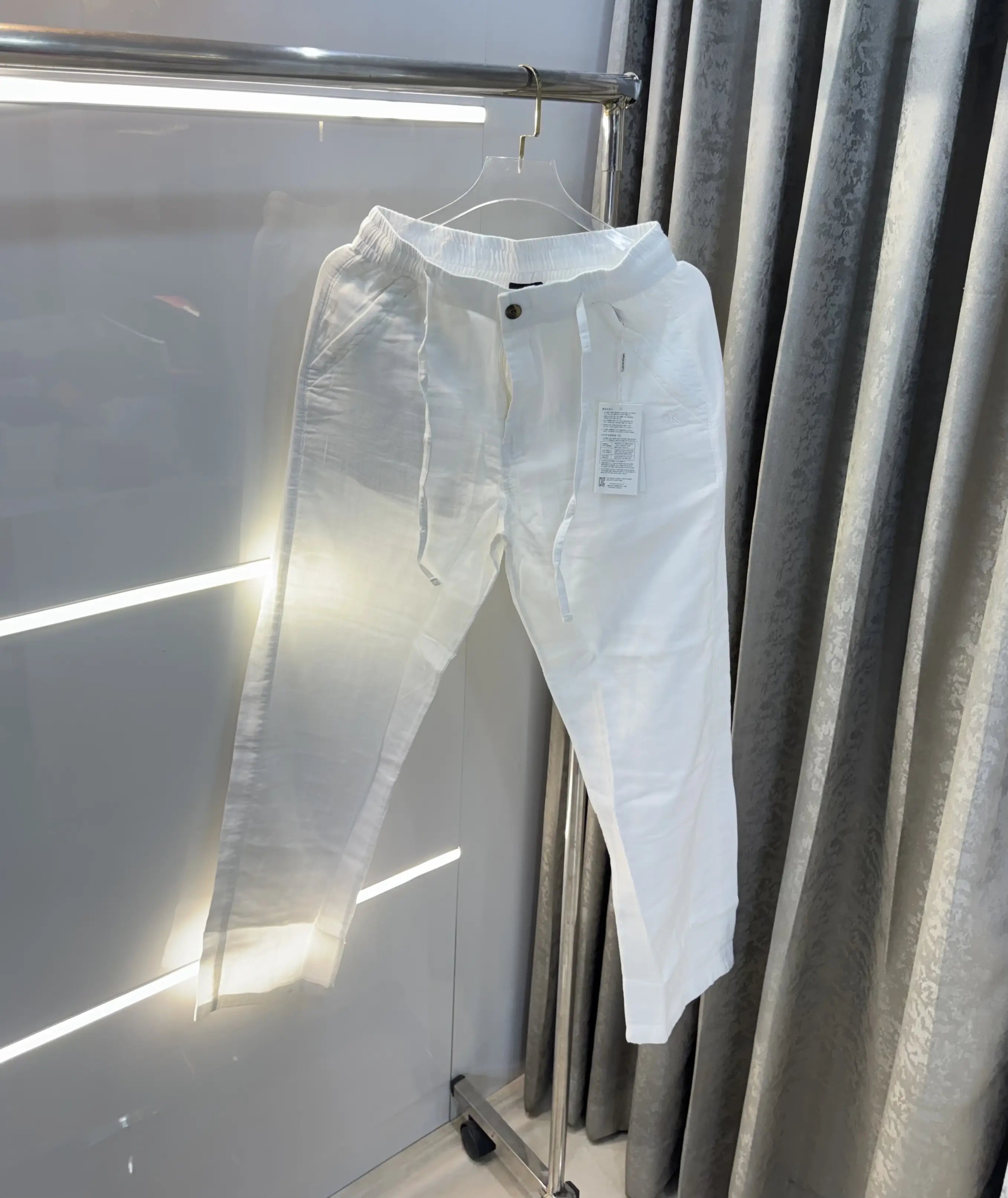 Calvin Klein White Premium Linen Trouser
