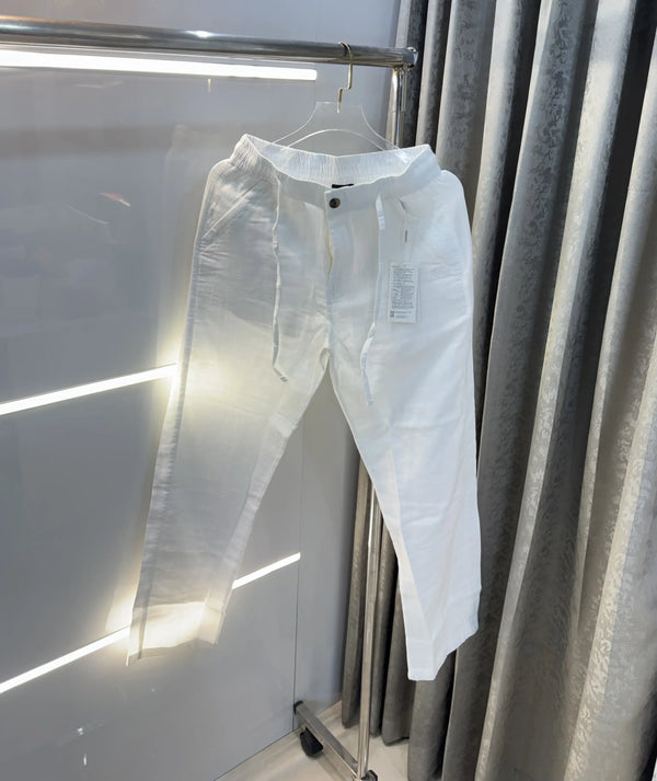 Calvin Klein White Premium Linen Trouser