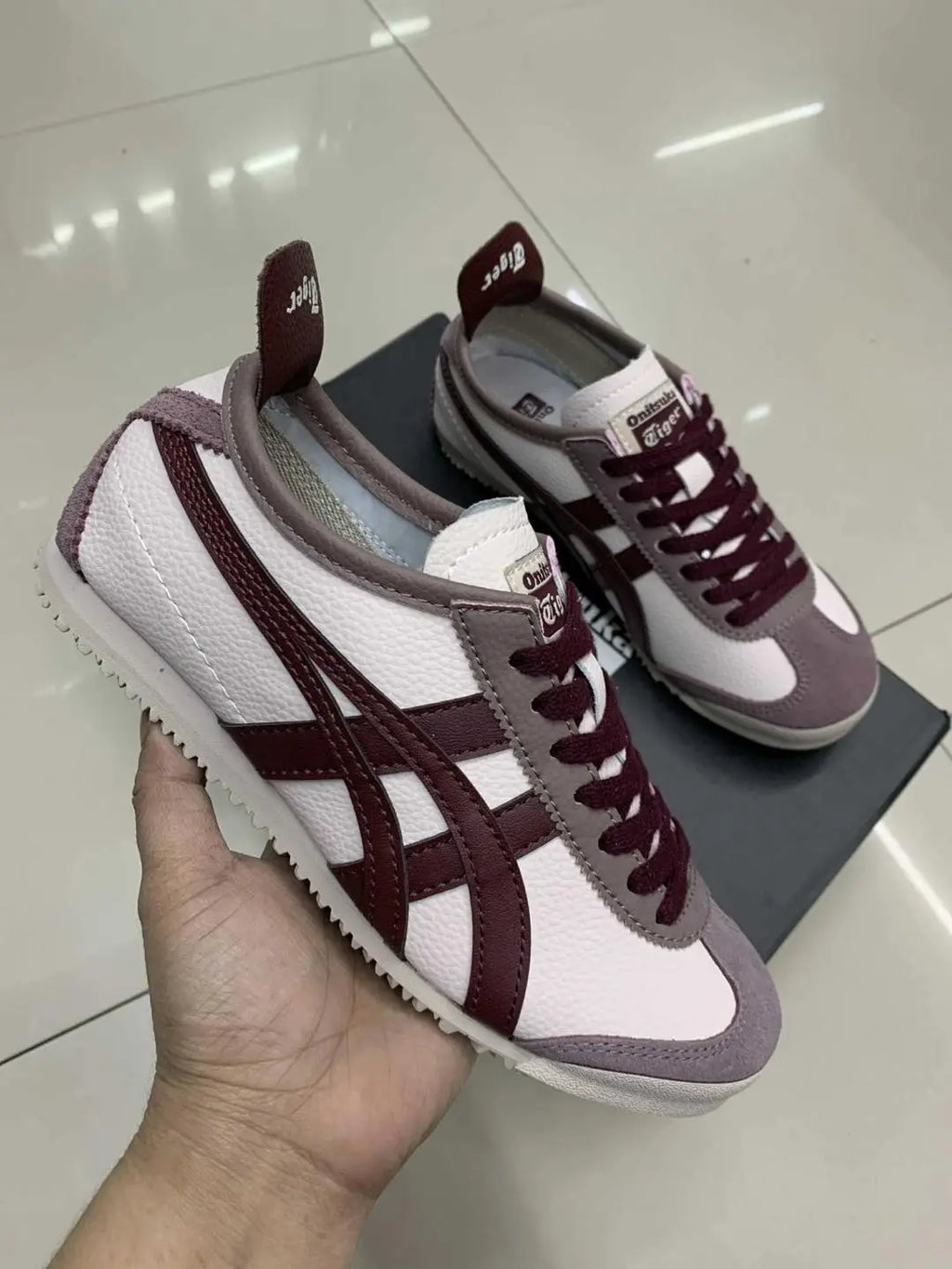Onitsuka Tiger Mexico 66 Beige Burgundy  Mens 7A Premium Sneakers D-2038