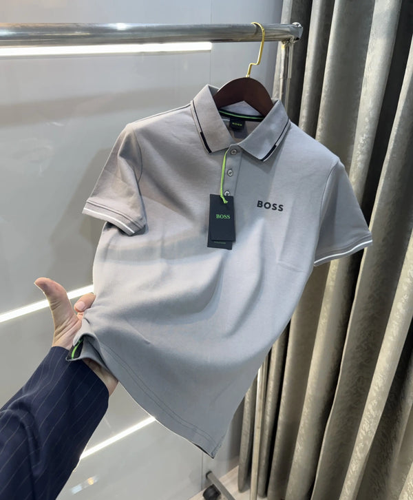Hugo Boss Grey Logo Work Premium Polo T-shirt
